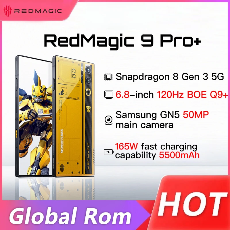 Global Rom Redmagic 9 Pro+ Bumblebee Mobile phone 5500mAh 6.8'' 120Hz Screen Snapdragon8 Gen3 Q9+ 165W Fast Charging P