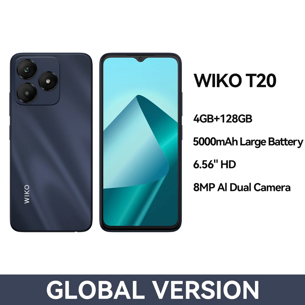 WIKO T20 Smartphone 4GB 128GB Battery 5000mAh 6.56" HD+ Screen Octa Core Processor Android 13 Mobile Phone Dual SIM 4G