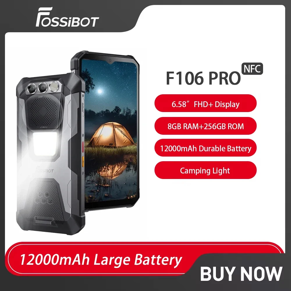 FOSSiBOT F106 PRO Rugged Phones 15GB+256GB Mobile Phone Android 14 6.58" FHD+ 12000mAh 30W Fast Charging Cell Phone Loud Sp