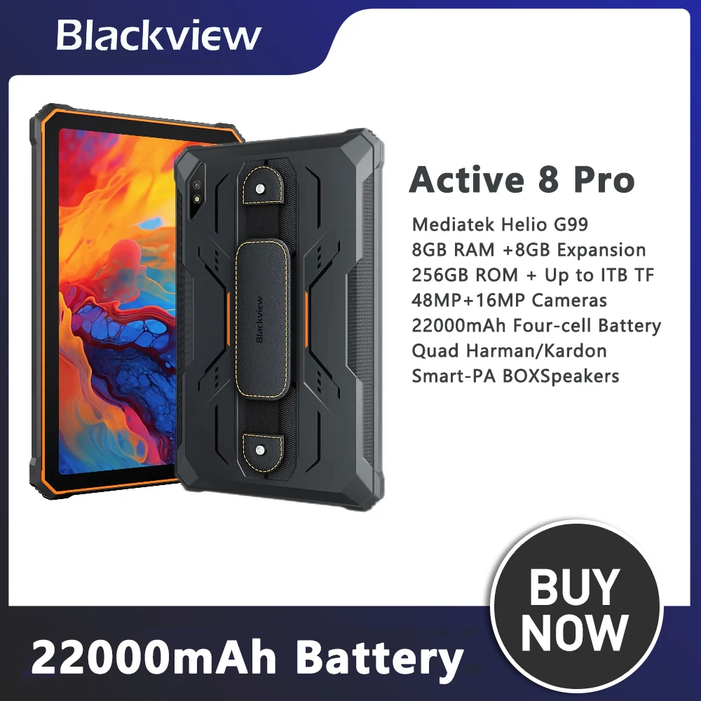 Blackview Active 8 Pro Rugged Android 13 10.36" 2.4K Display Helio G99 16GB 256GB Tablet PC 22000mAh Tablets