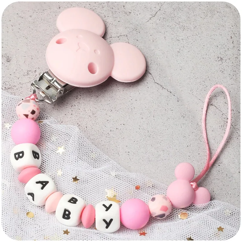 Custom Personalized Name Baby Pacifier Clips Chain Silicone Beads Cartoon Teether Toys Dummy Holder Pacifier Chains Chew Gift