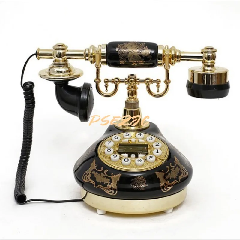 Wired Telephone Home Electroplating Blue Screen Retro Telephone Rural Ceramic Antique Decoration Desktop Crafts