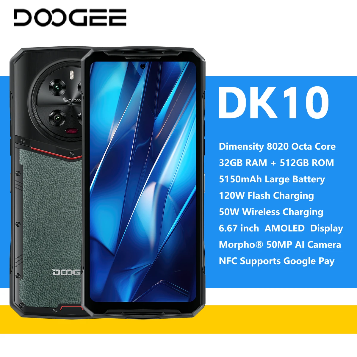Global Version DOOGEE DK 10 5G Ruggged Phone 6.67" 120Hz 2.5K AMOLED Display Morpho Quad Camera Dimensity 8020 12GB+512GB 1