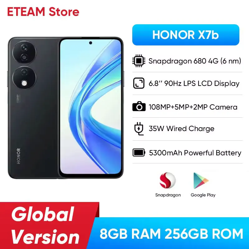 2024 New HONOR X7b 4G Smart phone Snapdragon 680 6.8 inches 90Hz Refresh Rate Display 6000mAh Battery 108MP Camera 7b 7