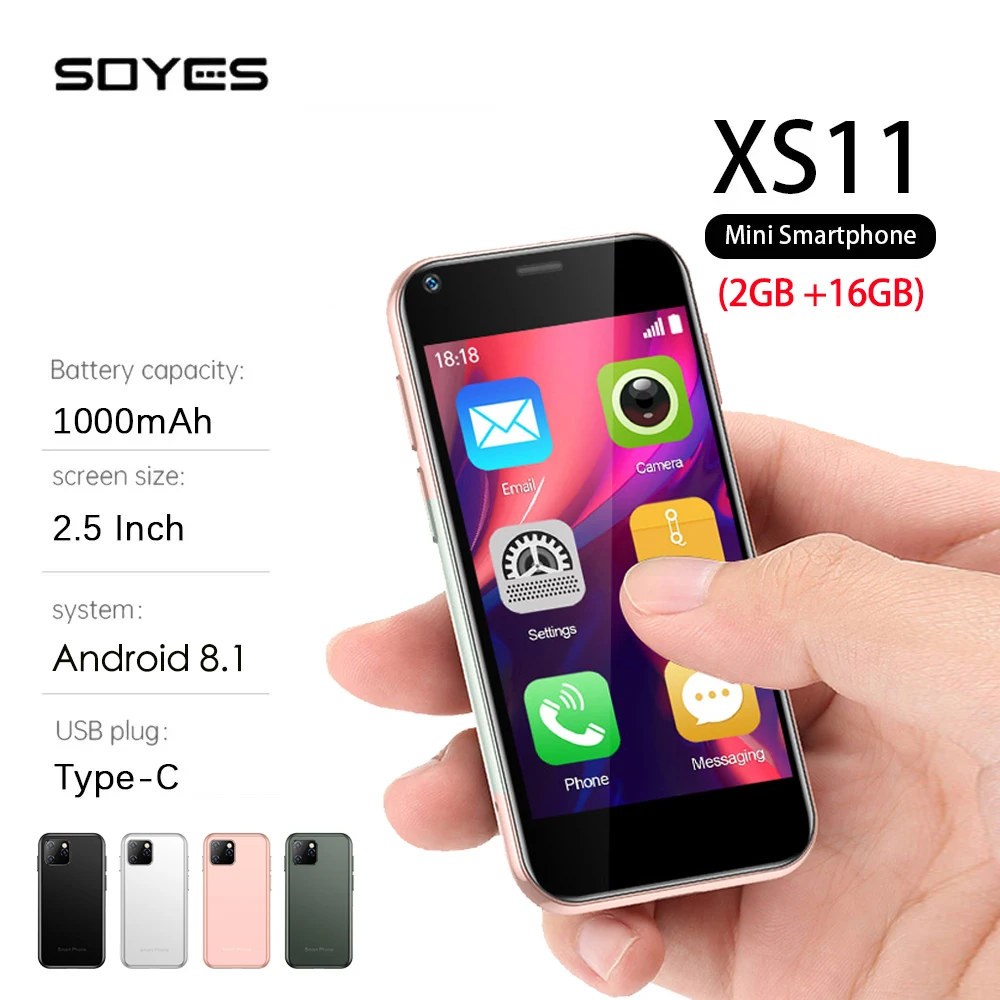 Soyes XS11 Mini Smartphone Android 8.1 2GB+16GB 3D Glass Body Quad Core Mobile Phones Google Play 2.5" Small Cell Phone On 