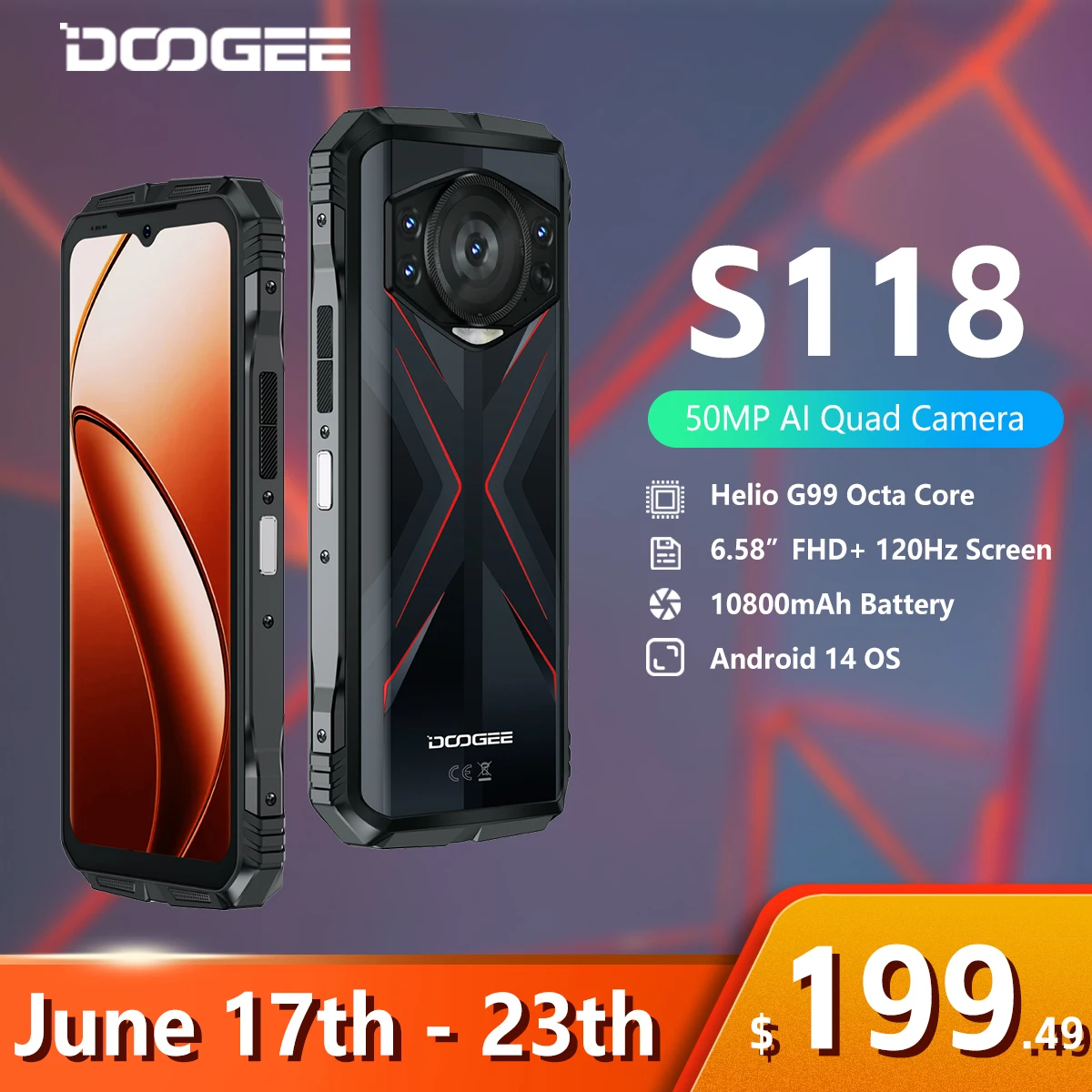 [World Premiere] DOOGEE S118 Rugged Smartphone 20GB(8GB+12GB Extended) 512GB 6.58" FHD+ Screen 50MP Camera Android 14 Cellp