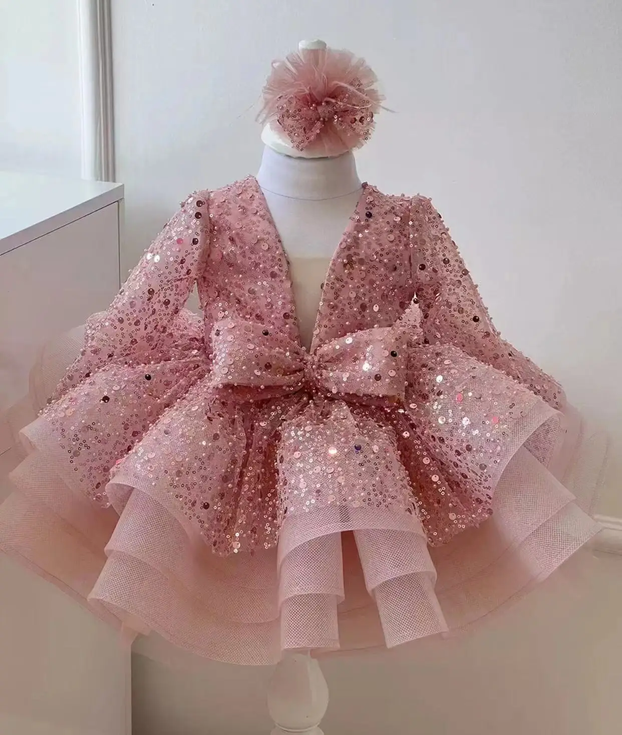 Elegant Girl Party Dress 2024 Flower Girl Wedding Dress Formal First Christmas Baby Girl Luxury Dress Suitable 0-8Y