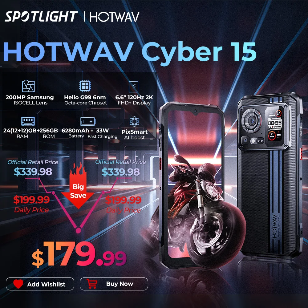 HOTWAV Cyber 15 Rugged Smartphones G99 Gaming Phones 200MP Outdoor Shooting Cellphones On Sale 6.6'' FHD+ 120Hz 12GB 2