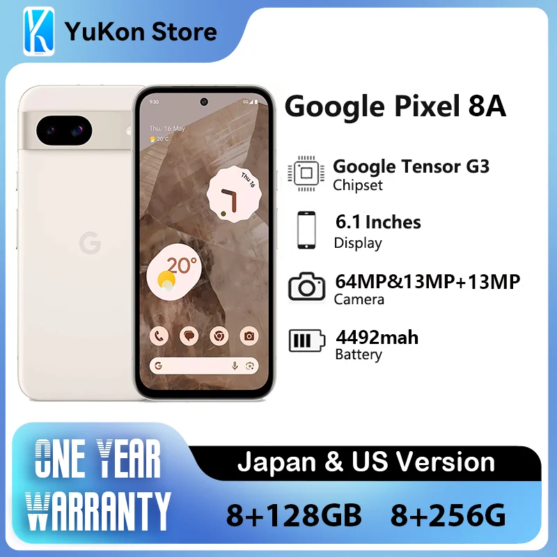 New Google Pixel 8a JP/US Version 6.1 inches Google Tensor G3 4492 mAh Wired, PD3.0 OLED 120Hz 64 MP 8GB 128GB&256GB SmartPh
