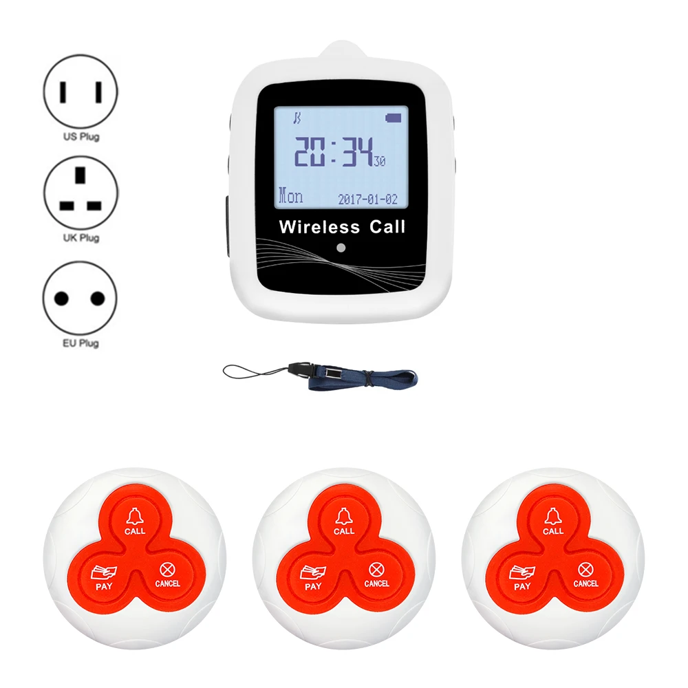 CATEL Waterproof 3 pcs of Restaurant Call Buttons 1 Waiter Watch Receiver Wireless Waiter Pager for Restaurant Calling System