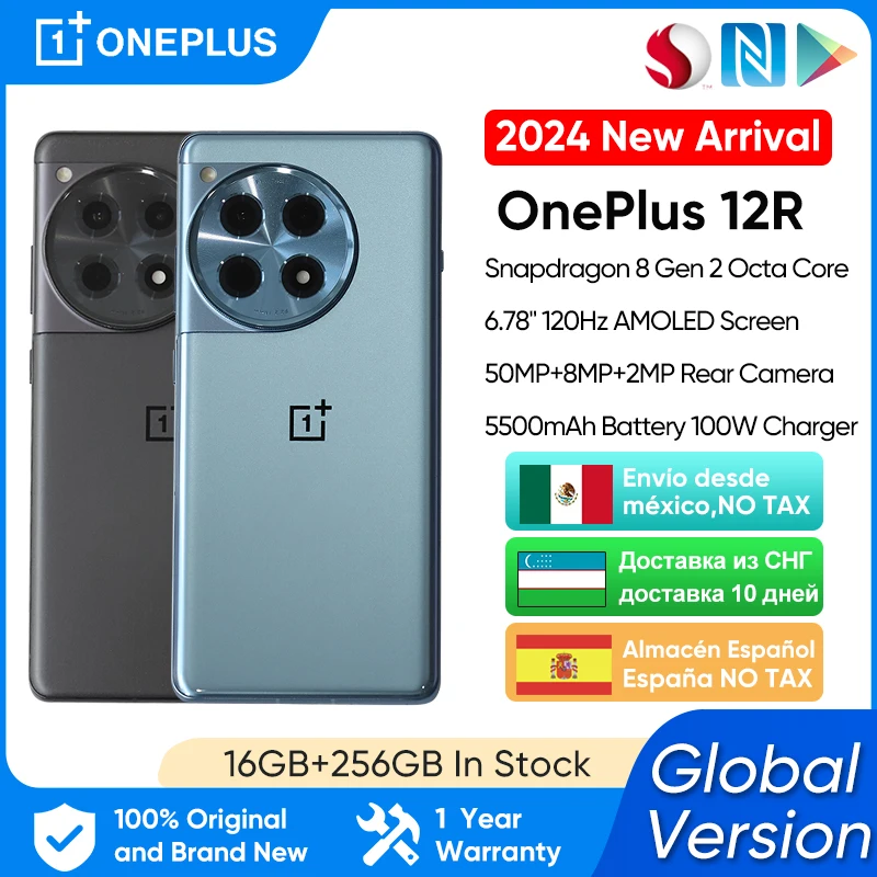 2024 New OnePlus 12R 5G Global Version 16GB 256GB Snapdragon 8 Gen 2 6.78'' 120Hz AMOLED Display 100W SUPERVOOC 5500mA