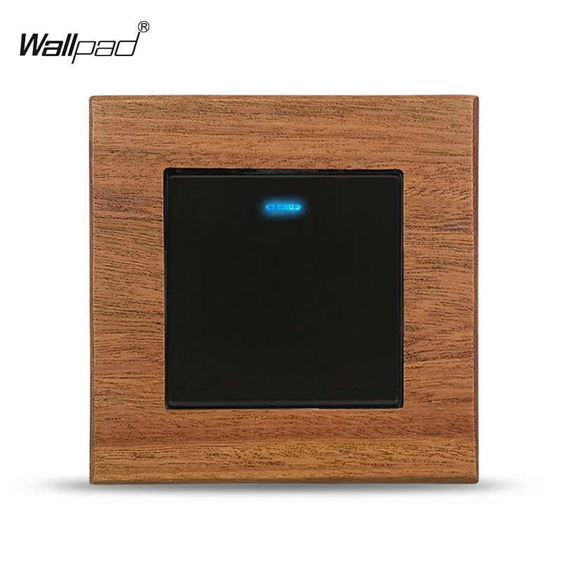 Real Wood Panel 86*86mm 1 Gang 1 2 Way Push Button Rocker On Off Wall Light Switch Interruptor with LED 110V-240V EU BOX