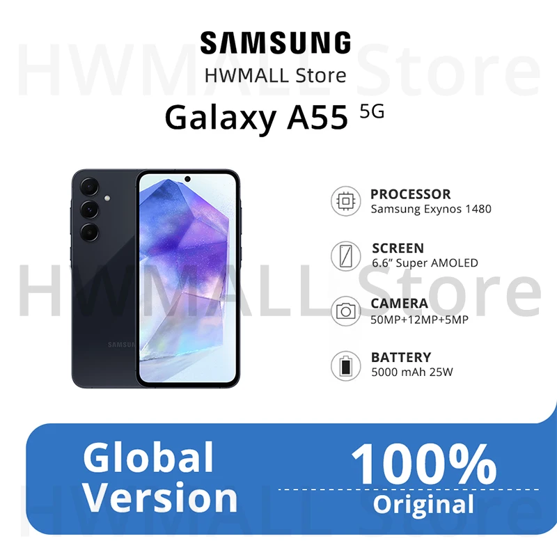 Samsung Galaxy A55 5G Smartphone Exynos 1480 50MP Camera 6.6" FHD+ Super AMOLED 120Hz Display 25W 5000mAh Fast Charge Cellp