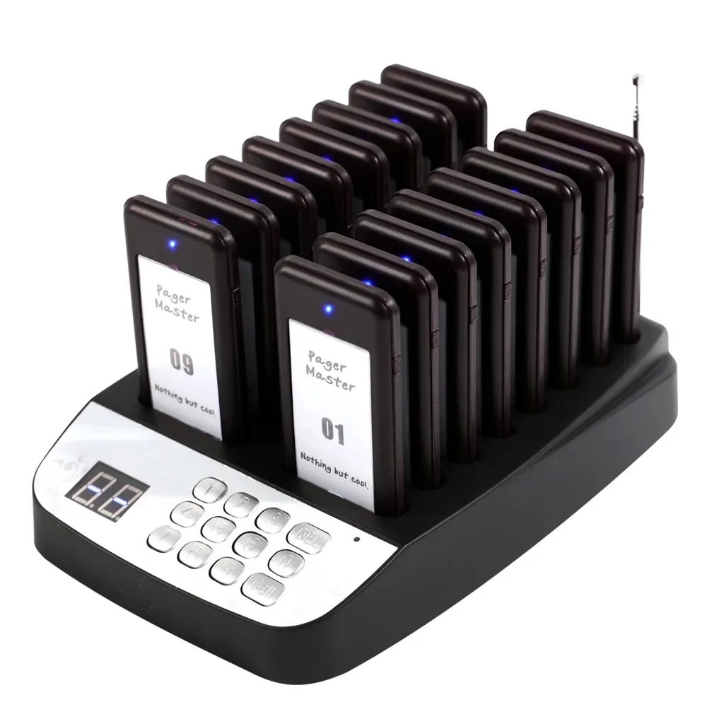 Wireless Restaurant Pager Guest Queue Paging System Customer Calling System 16 Beepers for Cafe Coffee Dessert Shop Food Truck