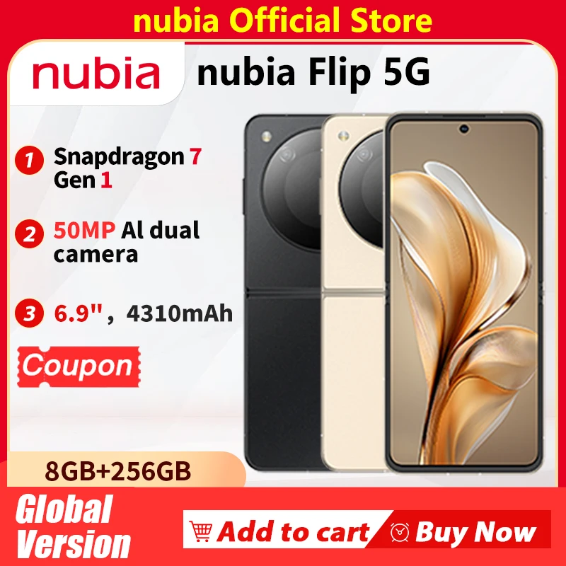 New Original Global Version Nubia Flip NX724J Snapdragon 7 Gen 1 6.9" AMOLED 2790*1188 4310mAh Type-C 50MP AI Dual Camera N