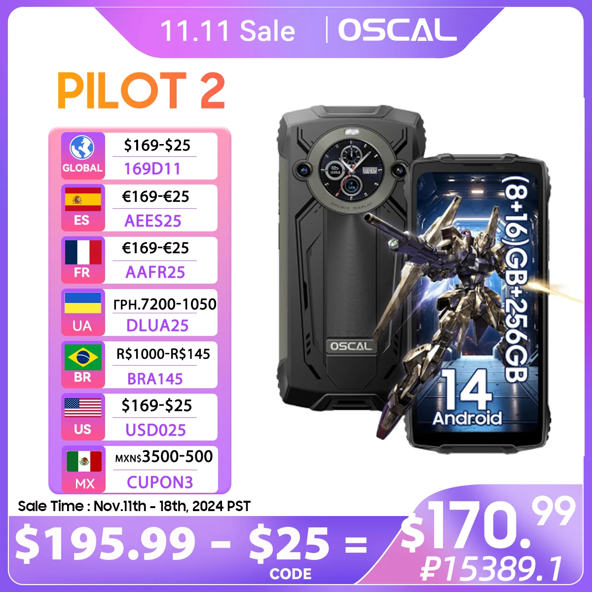 [World Premiere] OSCAL PILOT 2 Rugged Phone, 6.5-inch FHD+ Display, 8800mAh 45W, Mobile phone Android 14, Dual LED Flashlights