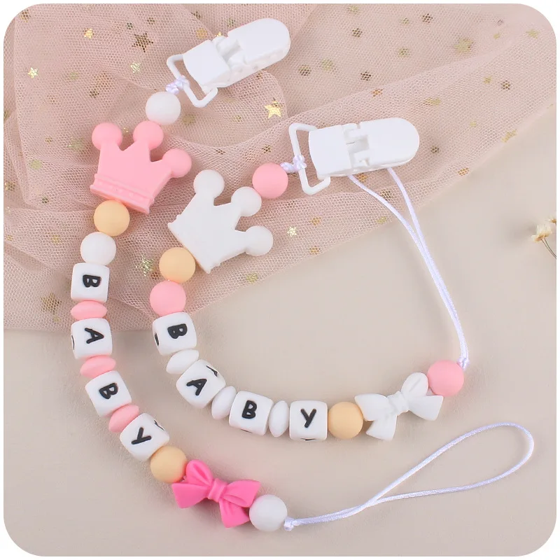 Personalized Name Baby Pacifier Clips Kawaii Silicone Bows Dummy Nipples Holder Chain DIY Newborn Accessories Teething Toys Gift