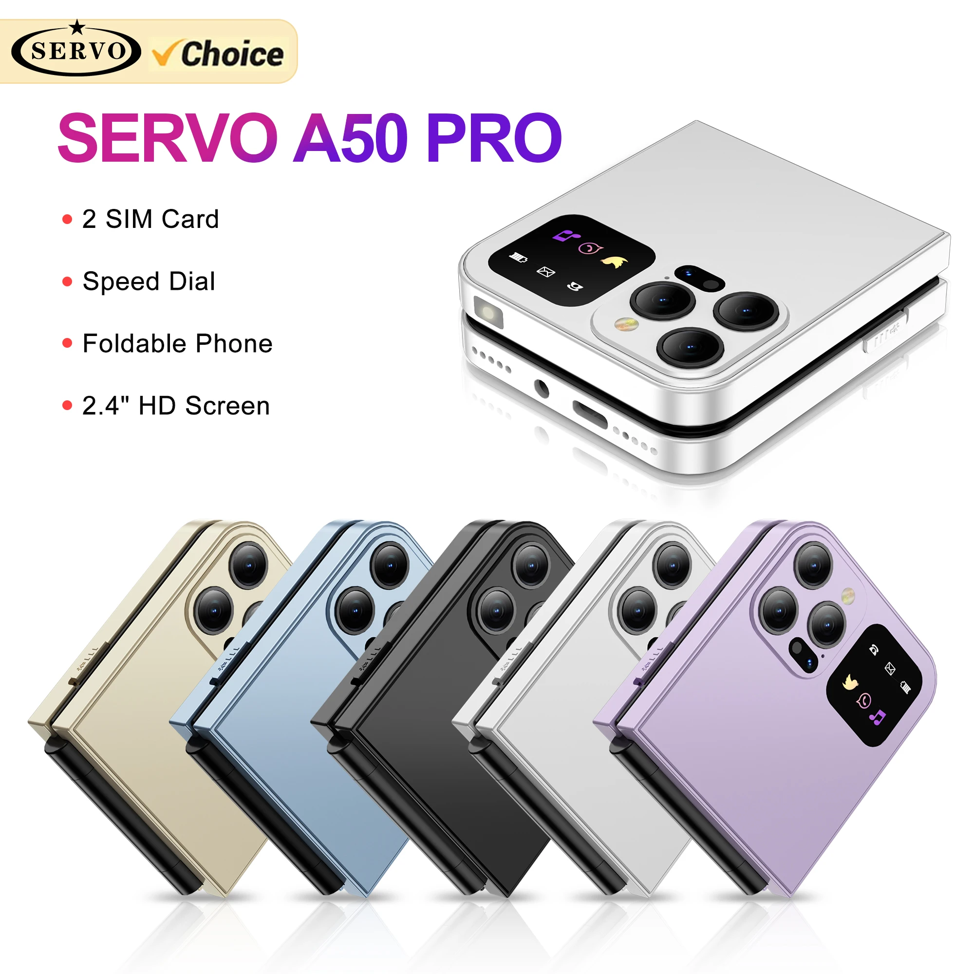 SERVO A50 PRO Flip Mobile Phones Dual SIM Call Record Speed Dial Magic Voice Blacklist Foldable Cellphones 2.4" Display Typ
