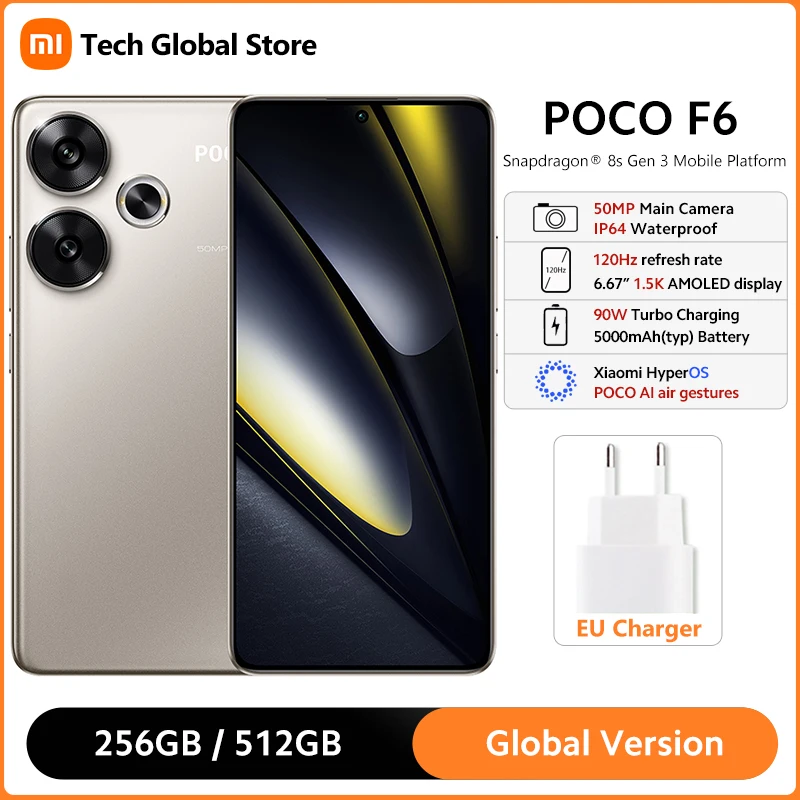 Global Version POCO F6 5G Smartphone Snapdragon 8s Gen 3 6.67" 120Hz 1.5K AMOLED DotDisplay 90W Turbo Charging 5000mAh Batt