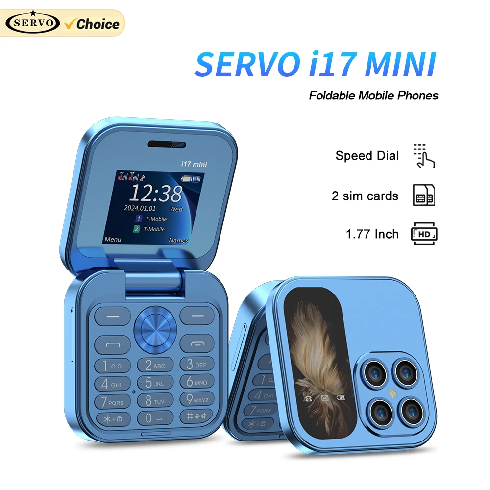 SERVO Mini Foldable Mobile Phone 2G Cellular 1.77" Display Speed Dial FM Radio Flashlight Magic Voice Dual SIM Flip Cellpho
