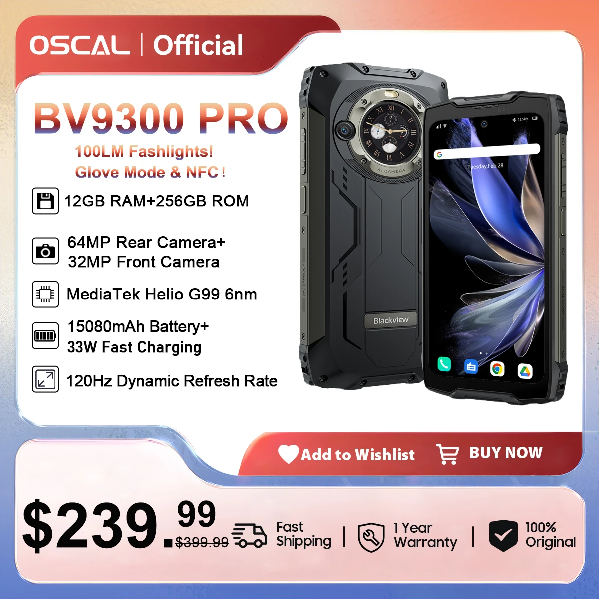 OSCAL Blackview BV9300 Pro Rugged Phone G99 6.7'' 120Hz Display 12GB 256GB Smartphone With Dual Screen 15080mAh 64MP C