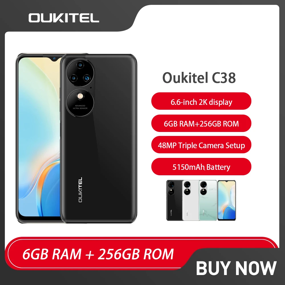 Original OUKITEL C38 Ultra-Thin Smartphone Android Phone 6.6" FHD+ Octa Core Mobile Phone 5150mAh 48MP Camera Cell Phone On