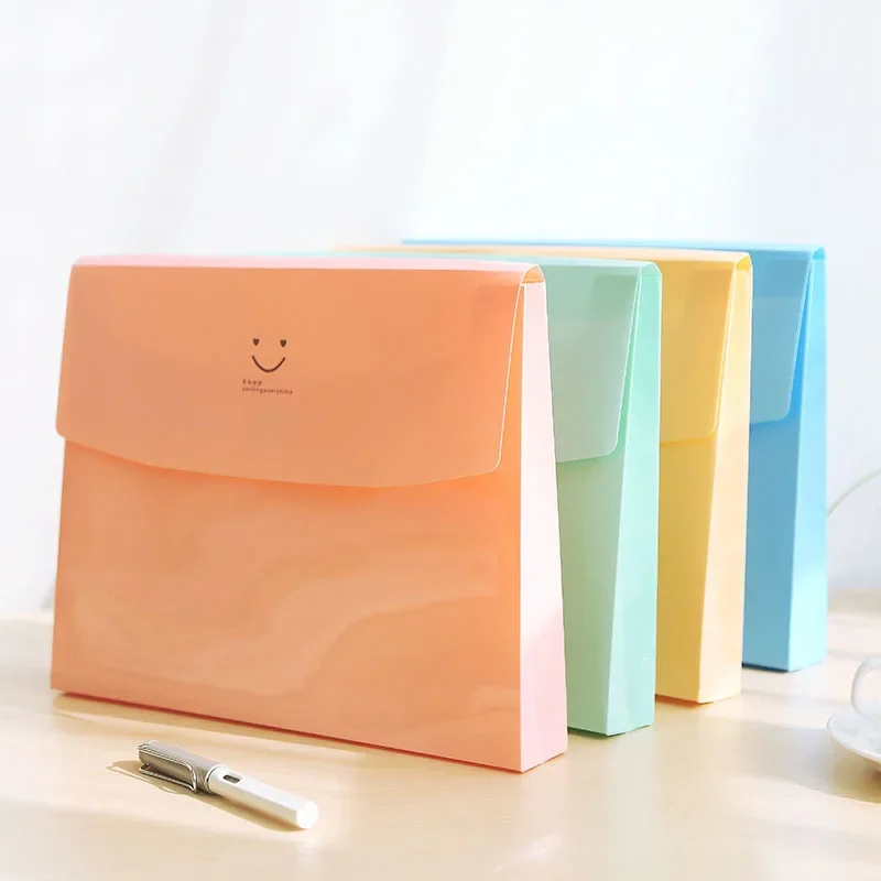 Kawaii Smile Face Waterproof PVC File Folder 5 Layers Document Bag Office Stationery School Supplies