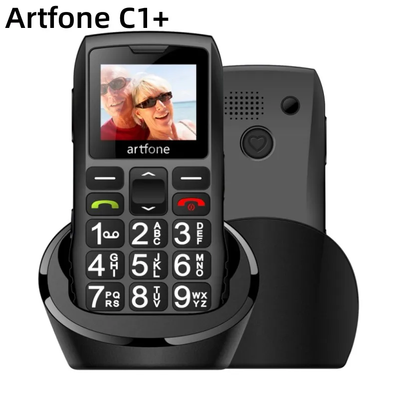 Artfone C1+ Bar Senior Mobile Phone With Free Charging Dock Big Rubber Keypad For Elderly Dual Sim One Key SOS FM 1400mAh