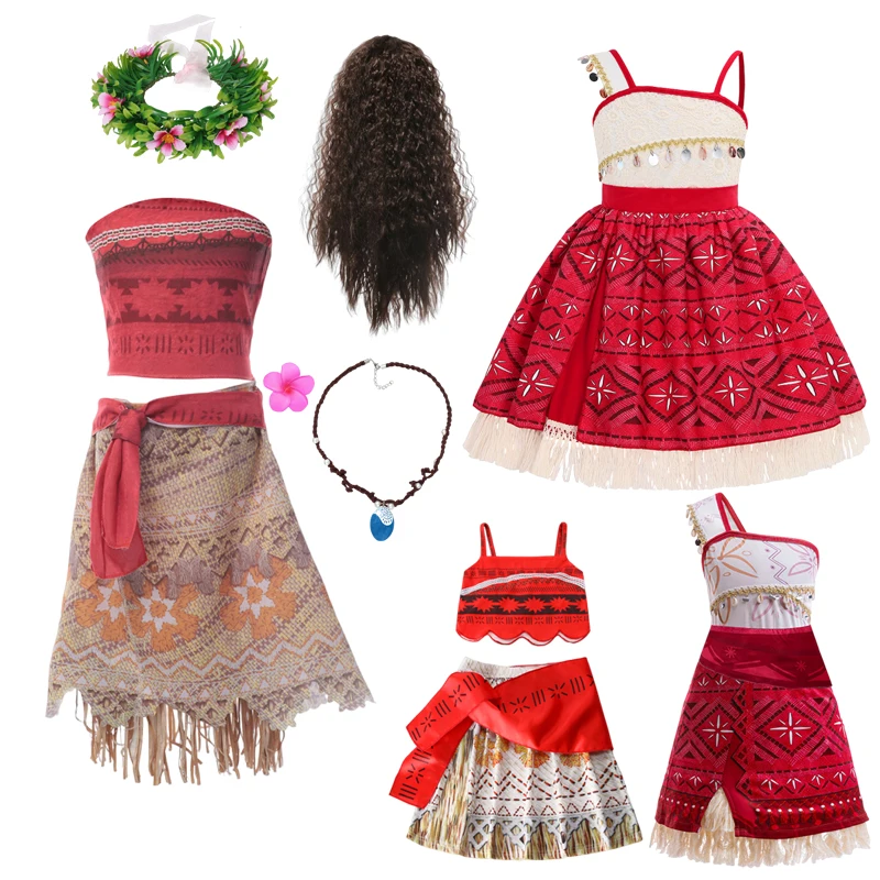 Girls Outfit Cosplay Children's Costume Party Princess Dress Summer Casual Beach Dress Necklace Wig Set Party Dresses For G