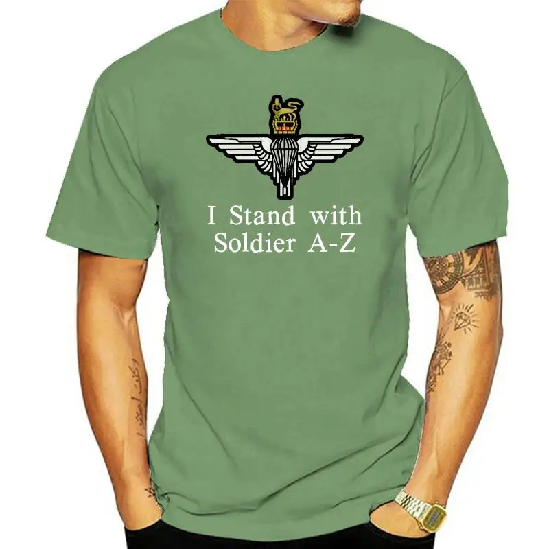 I Stand With Soldier A-Z Embroidered T-Shirt Support Military Workwear Top