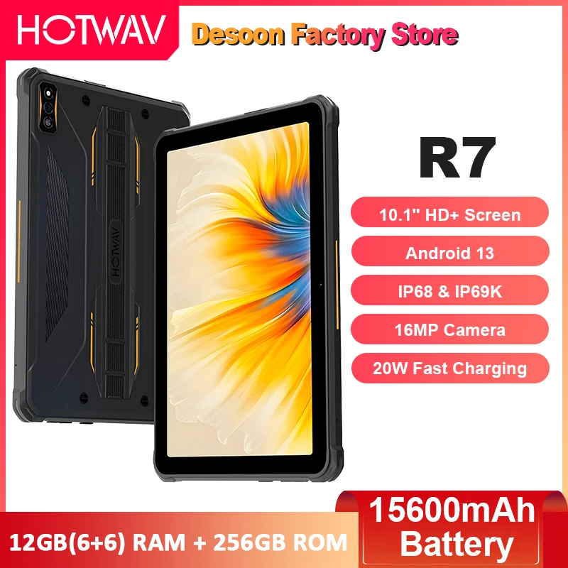 HOTWAV R7 Rugged Tablets 10.1'' HD+ Screen Android 13 15600mAh Battery 12GB(6+6) RAM+ 256GB ROM OTG Reverse Charge