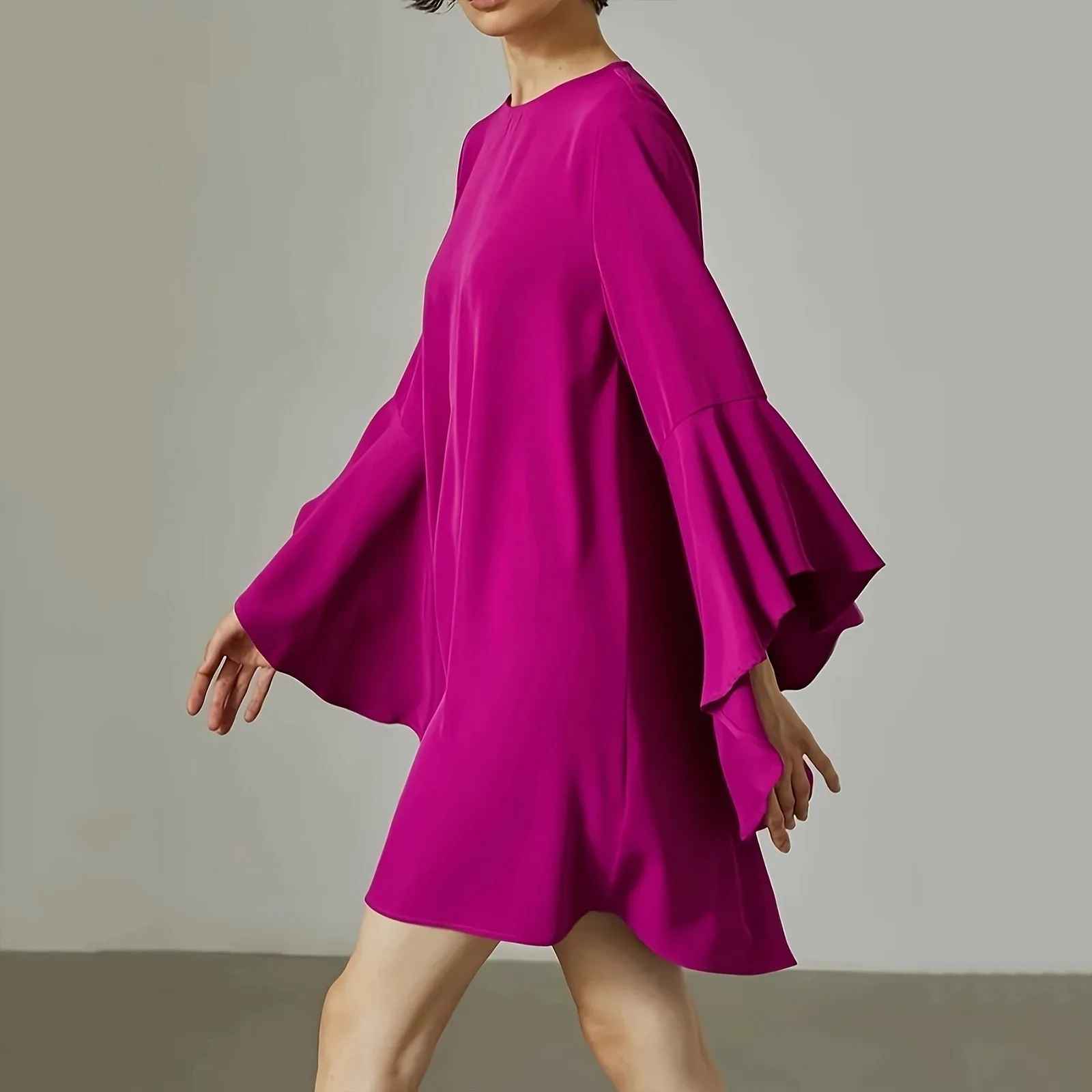 Spring Summer Women Solid Dress Fashion O Neck Ruffles Loose Casual Dresses For Woman Robe Femme 2024 New Elegant Vestidos