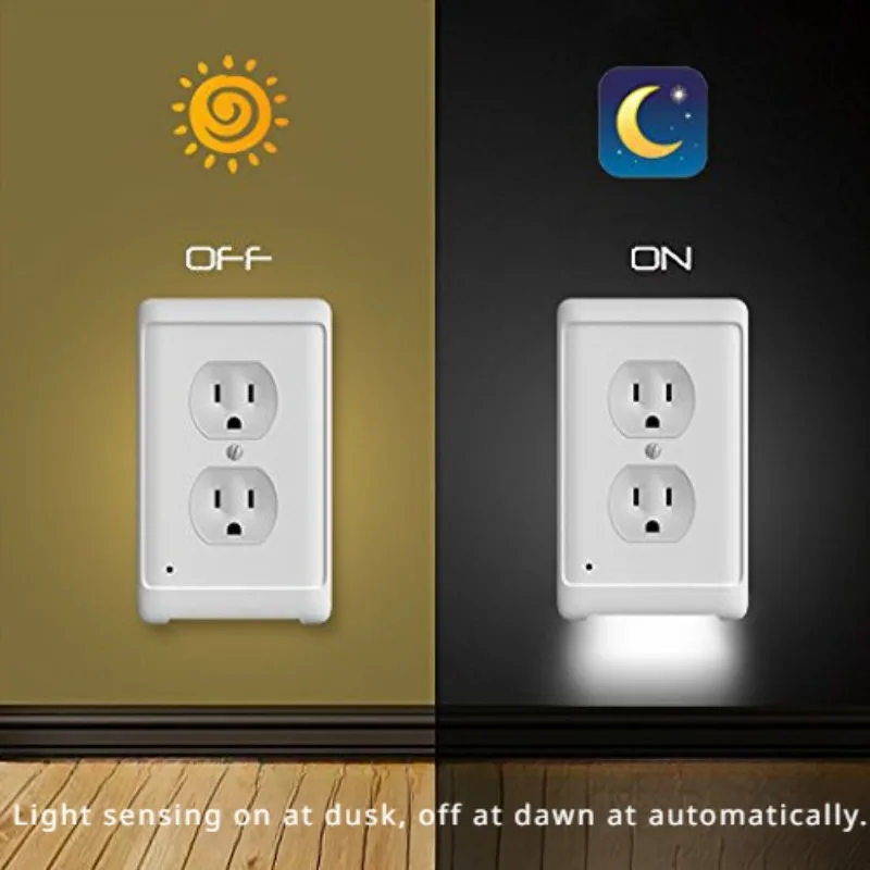 Electrical Receptacle Wall Plate With LED Night Lights Switch Light for Single Pole Duplex Outlets Switches Auto On Off Sensor