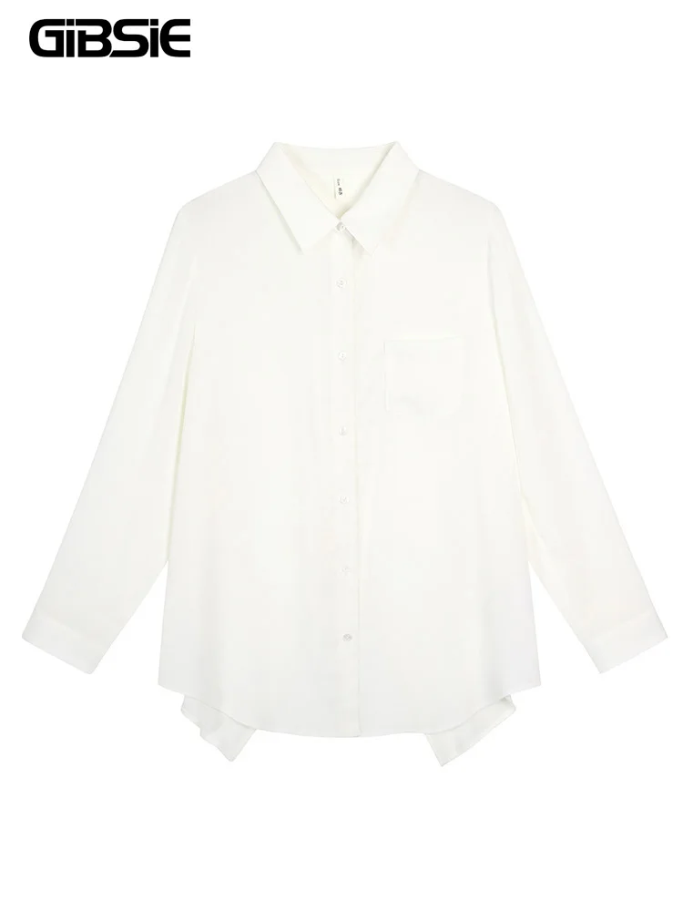 GIBSIE Plus Size White Sunscreen Shirt Women's Korean Fashion Loose Long-sleeved Split Back Button Up Shirts Female 2024 Ne