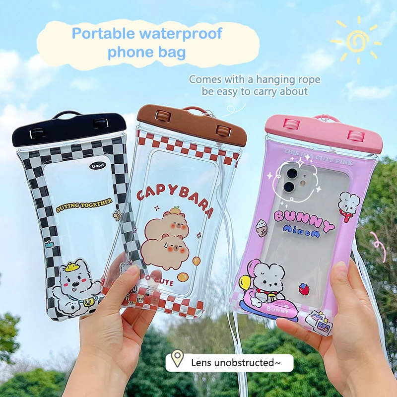 Cartoon Capybara Waterproof Mobile Phone Bag Touch Screen Kapibala Airtight Phone Pouch Diving Seal Protective Case W/Lanyard