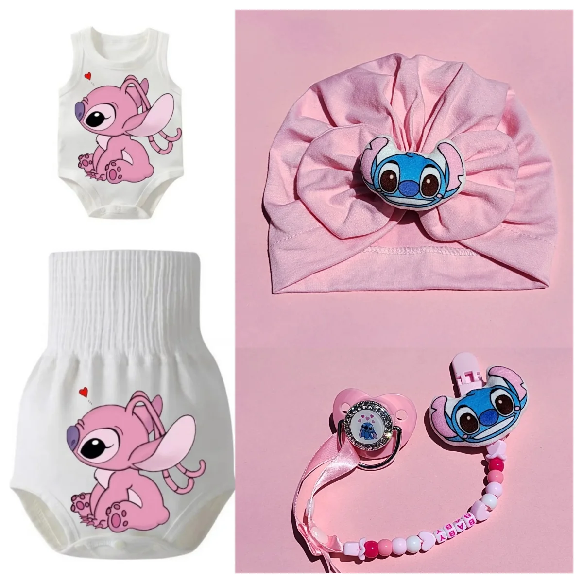 New 3D Stereo-printed pacifier with personalized cute beadholder Baby headband hat shoes Triangle crawl suit Baby pajama pants