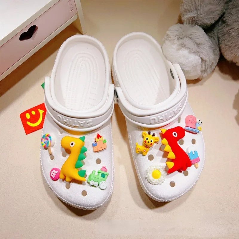 10pcs 3D Dinosaur Shoes Buckle Cute Cartoon Beach Sandals Decoration Children's Hole Shoes Accessories Kids Boys Girls Gift