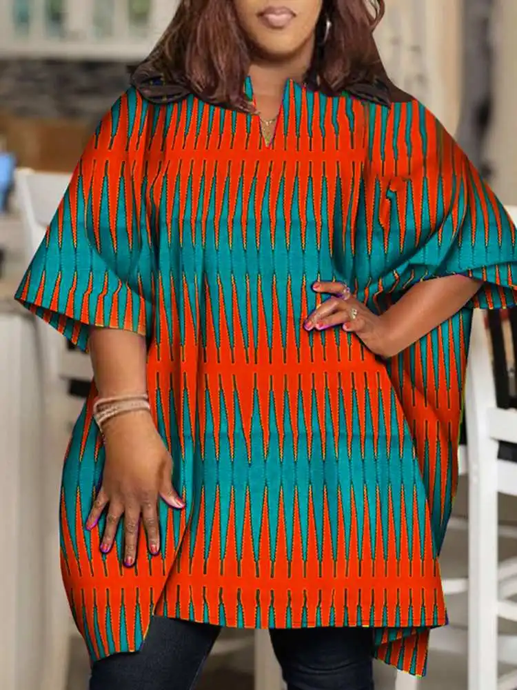 Plus Size VONDA 2024 Summer Vintage Printed Blouse Women Shirts Half Sleeve V Neck Bohemian Tops Casual Loose Blusas Femininas