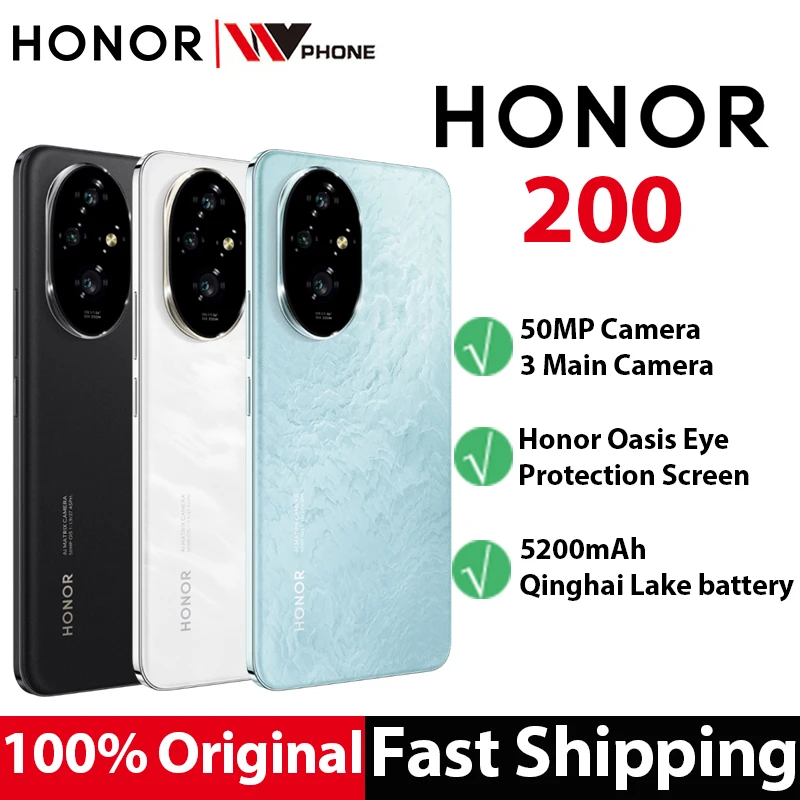 HONOR 200 5G Smartphone 6.7'' Snapdragon 7 Gen3 50MP Triple Cameras 100W SuperCharge Mobile Phone 5200mAh MagicOS 8.0