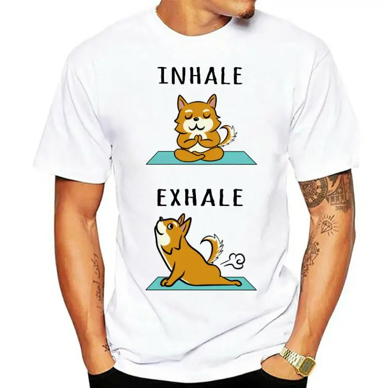 Shiba Inu Tshirt Shiba Inu Yogaa Inhale Exhale Funny Kawaii Shirt 100% Cotton Top Tees