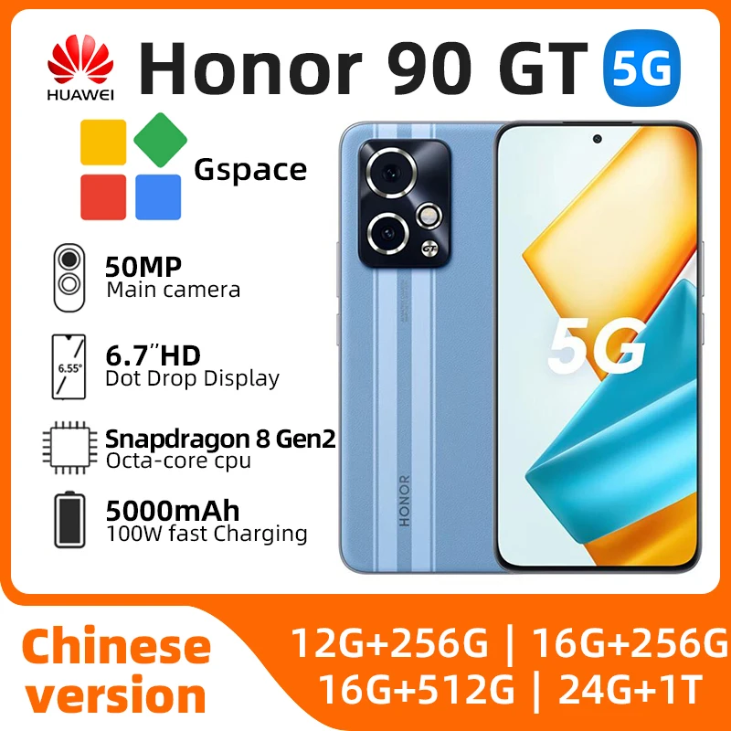 Honor 90 GT 90GT SmartPhone Snapdragon 8 Gen 2 Accelerated Edition Octa Core 6.7" 120Hz 5000mAh 100W 50MP Rear Dual Camera 