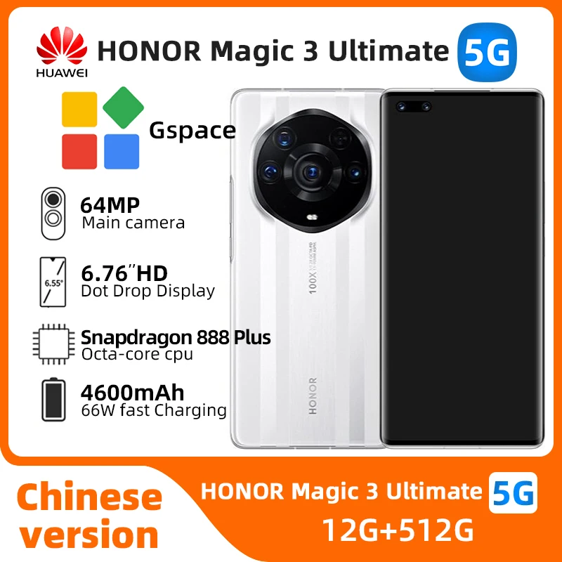 HONOR Magic 3 Ultimate Edition 5g SmartPhone Snapdragon 888 Plus 6.76inch 120HZ Screen 64MP Camera 4600mAh Original Used Phone