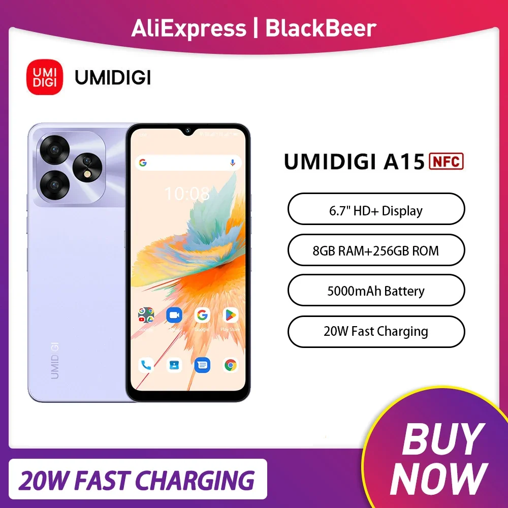 UMIDIGI A15 Ultra Thin Mobile Phones 6.7 Inch HD+ Unisoc T616 Octa Core 8GB+256GB 64MP Smartphone Android 13 5000mAh Face ID NFC