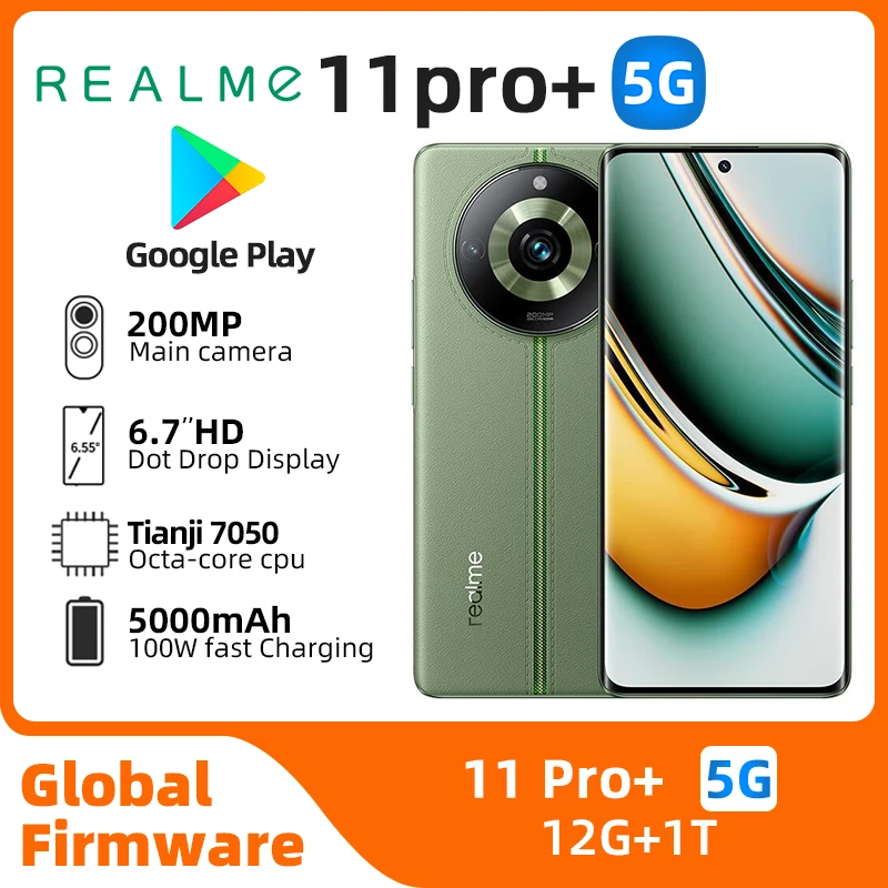 Realme 11 Pro Plus 5G CPU Mtk Dimensity 7050 6nm 6.7inch Screen 100W Charge 120Hz 200MP Camera Used Phone
