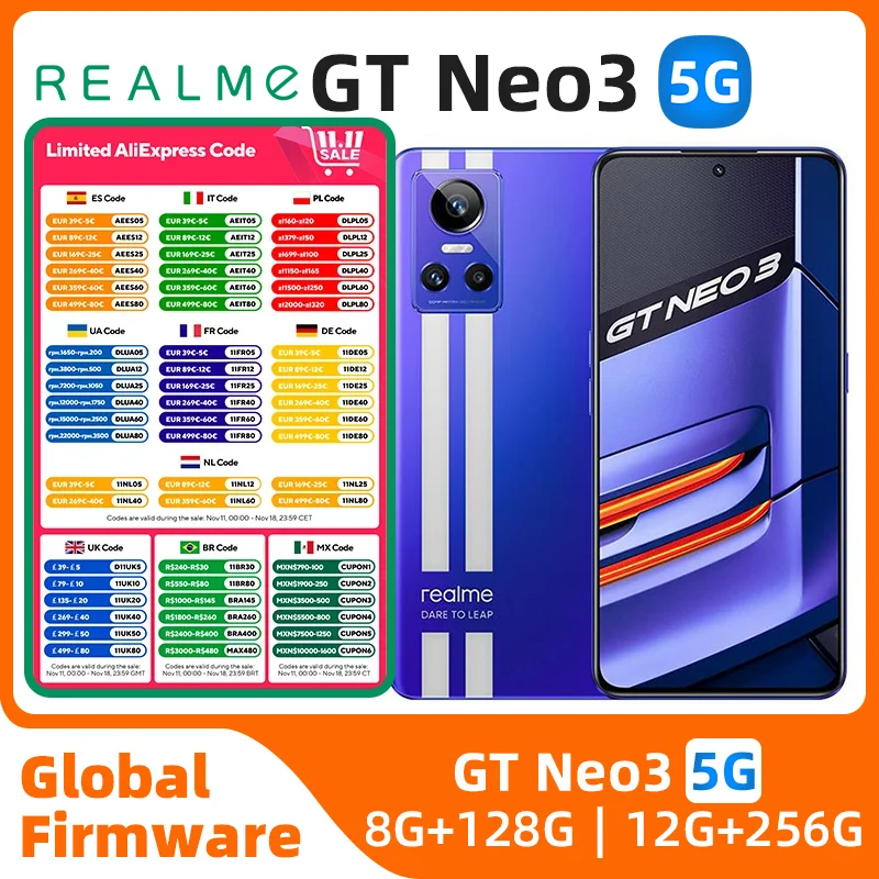 Realme GT Neo3 Android 5G 6.7 inch Screen 256G 80W Charge 50MP Camera in Good Condition Used Phone