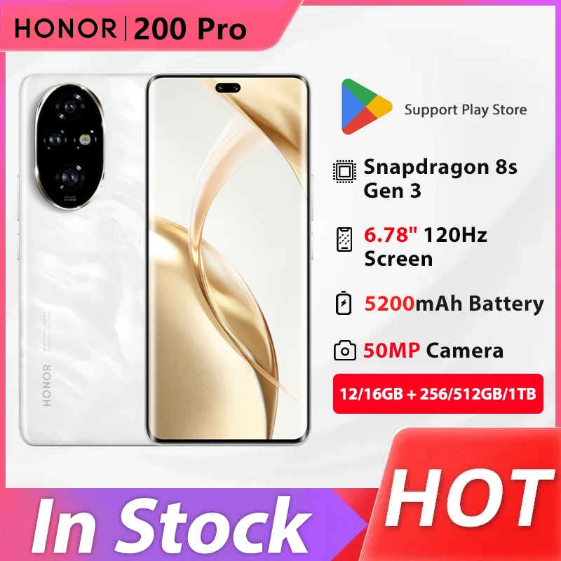 New HONOR 200 Pro Smartphone 6.78 Inches 120Hz Screen Snapdragon 8S Gen3 50.0MP Camera 5200mAh Battery 100W Charge