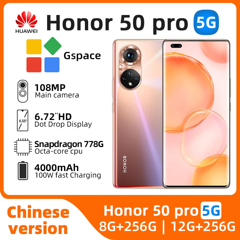 Honor 50 Pro 5G SmartPhone 108MP Camera 6.72'' 120Hz OLED Screen Snapdragon 778G 100W Super Charge 4000mAh Battery NFC