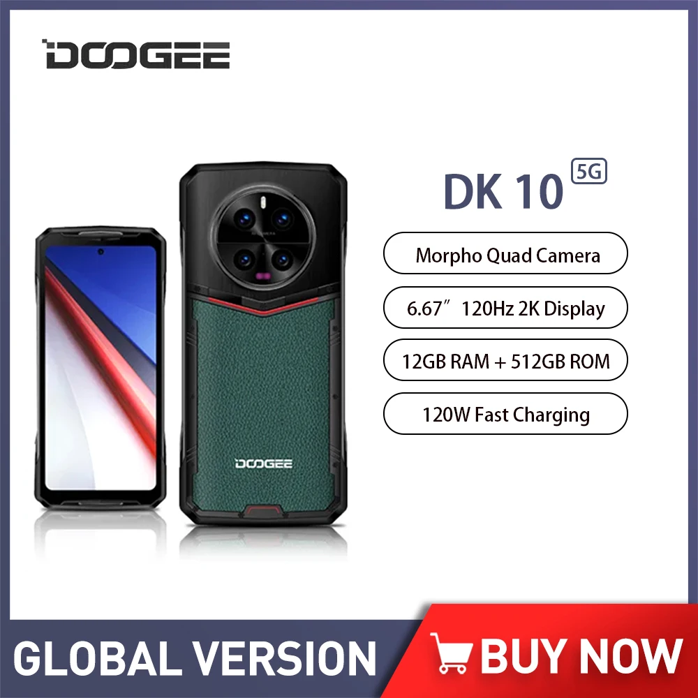 DOOGEE DK 10 5G Rugged Smartphone Android 6.67" 2.5K AMOLED Display 32GB+512GB 64MP Night Vision Camera 120W Cell Phone On 