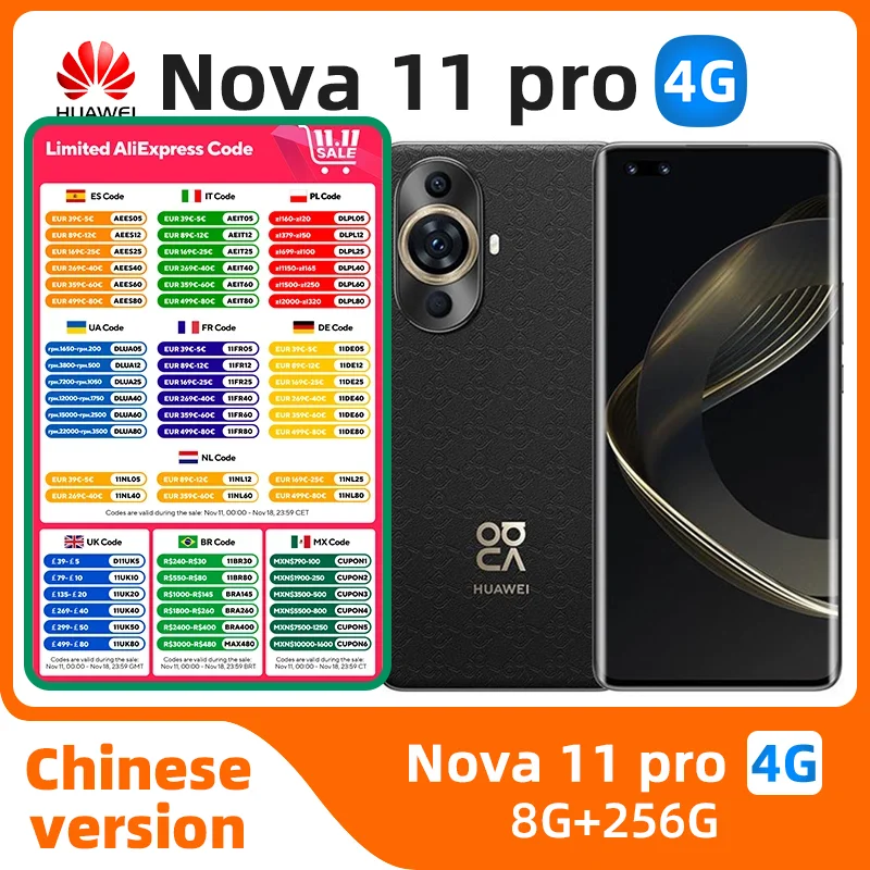 Huawei Nova 11 Pro 4G Mobile Phone 6.78" Kunlun Glass Snapdragon 778G HarmonyOS 3.0 100W SuperCharge Original used phone
