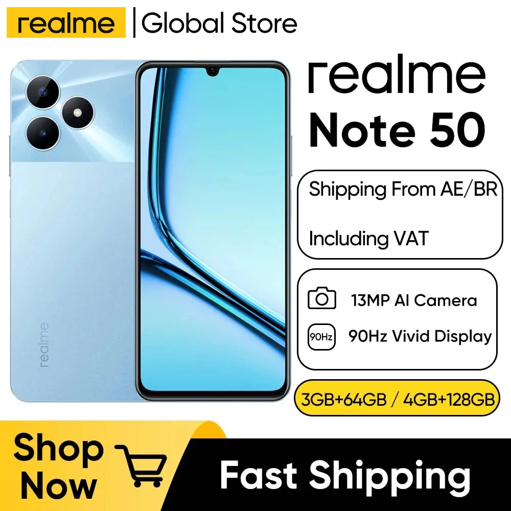 realme Note 50 Mobile Phone 6.74" 90Hz Realistic Screen 13MP AI Camera Octa-Core Processor Phone 5000mAh Large Battery